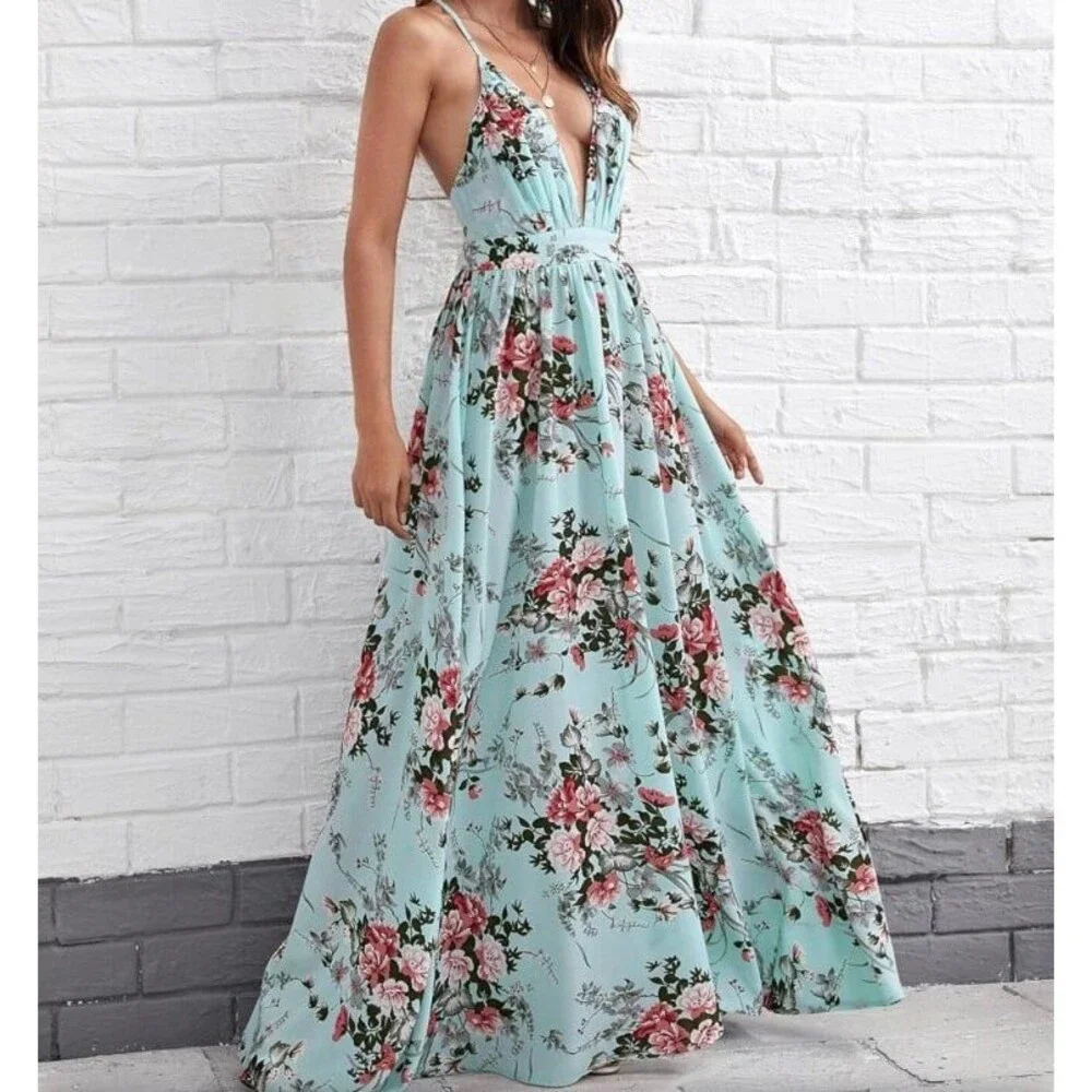 Cupshe boho crisscross Floral Maxi Dress for beach party summer size Small - Picture 2 of 12